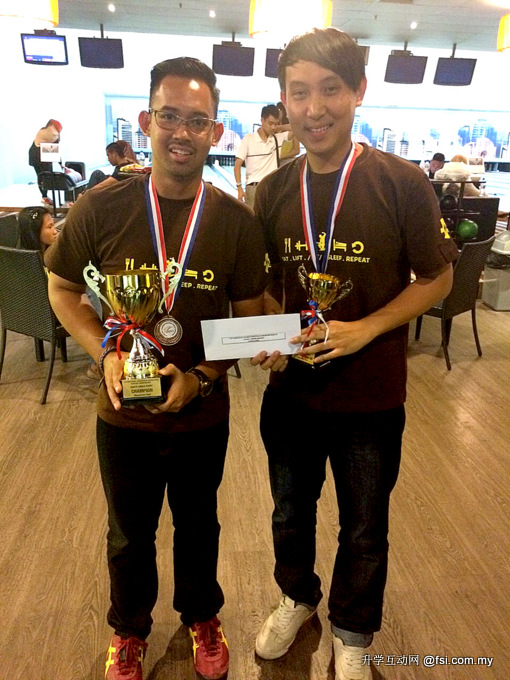 Shah Nizam and Jameson posing with their Men’s Doubles prizes. 