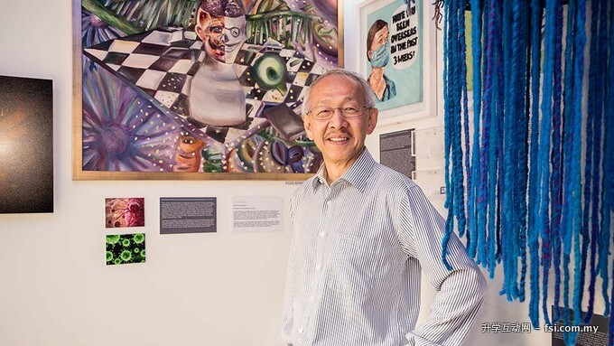 Assoc Prof Ho with the abstract painting depicting his winning innovation.