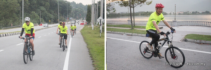 Participants cycling along the 25-km route. Dr Teh (right) as one of the participants.
