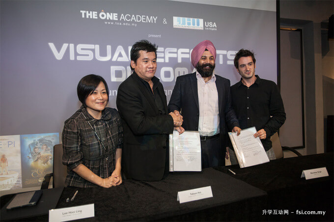 From left: The One Academy Project Manager Lee Hooi Ling, The One Academy Founder & Principal Tatsun Hoi, Tau Films Producer Mandeep Singh and Tau Films Creative Director & Visual Effects Supervisor Walt Jones signing the MOU at The One Academy recently to officiate the Diploma of Visual Effects. 