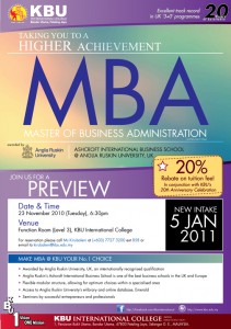 KBU推出商业管理硕士 MBA